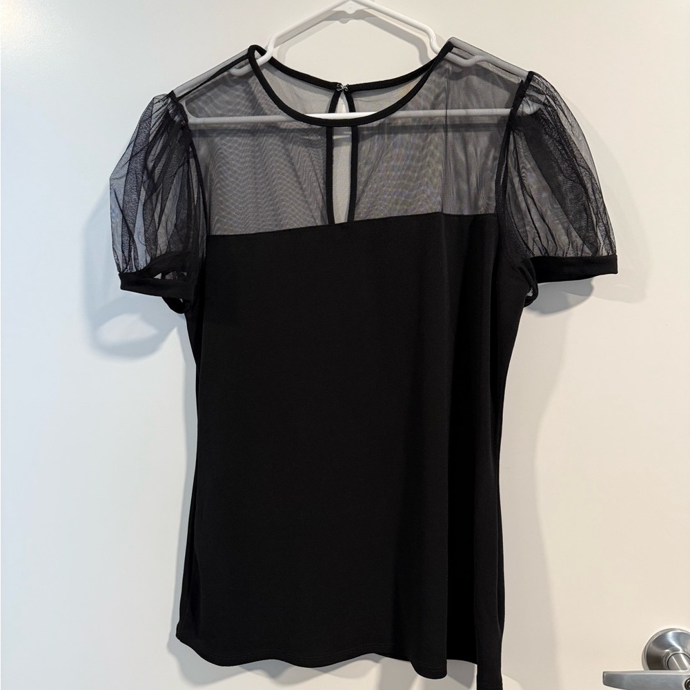 Express Black Top with Sheer Mesh Sleeves